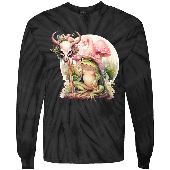 Frog With Witch Hat ShirtSkull Mushroom Everybody Croaks Tie-Dye Long Sleeve Shirt