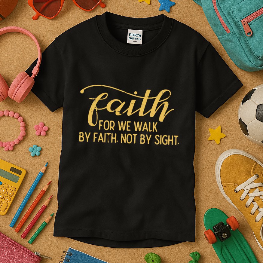 Faith We Walk By Faith Not By Sight Christian Kids T-Shirt