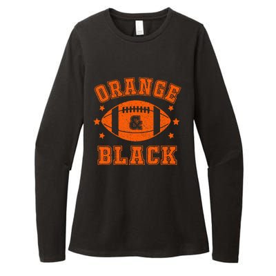 Football We Wear Orange And Black School Spirit Womens CVC Long Sleeve Shirt