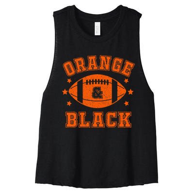 Football We Wear Orange And Black School Spirit Women's Racerback Cropped Tank