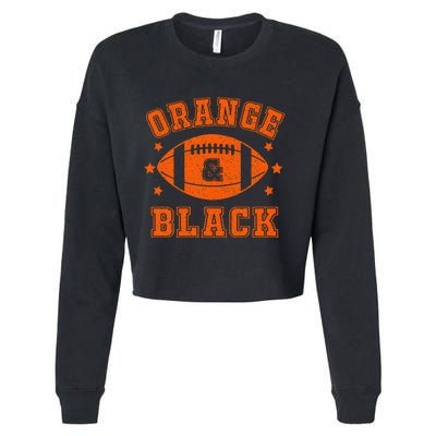 Football We Wear Orange And Black School Spirit Cropped Pullover Crew