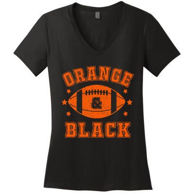 Football We Wear Orange And Black School Spirit Women's V-Neck T-Shirt