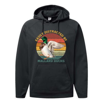 Funny Waterfowl Wild Birds Easily Distracted By Mallard Duck Performance Fleece Hoodie