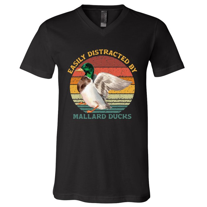 Funny Waterfowl Wild Birds Easily Distracted By Mallard Duck V-Neck T-Shirt