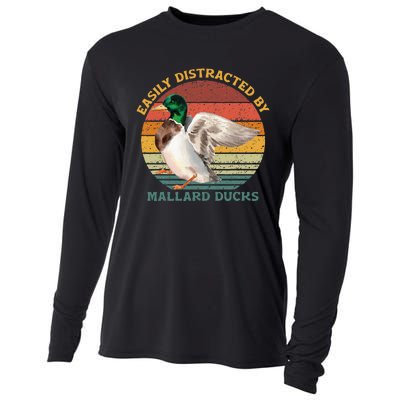 Funny Waterfowl Wild Birds Easily Distracted By Mallard Duck Cooling Performance Long Sleeve Crew