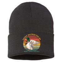 Funny Waterfowl Wild Birds Easily Distracted By Mallard Duck Sustainable Knit Beanie