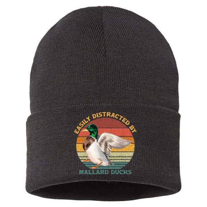 Funny Waterfowl Wild Birds Easily Distracted By Mallard Duck Sustainable Knit Beanie