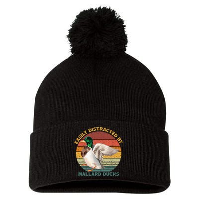 Funny Waterfowl Wild Birds Easily Distracted By Mallard Duck Pom Pom 12in Knit Beanie