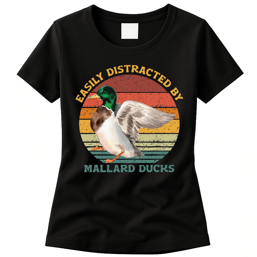 Funny Waterfowl Wild Birds Easily Distracted By Mallard Duck Womens T-Shirt