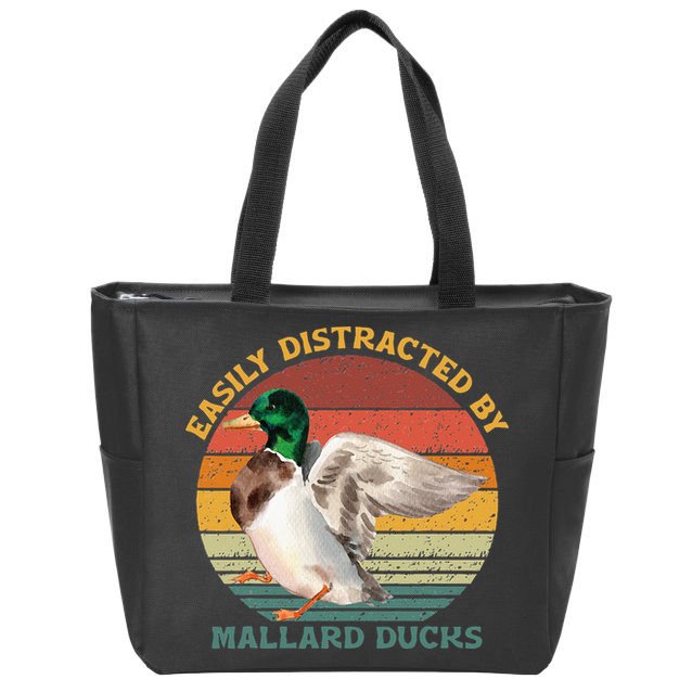 Funny Waterfowl Wild Birds Easily Distracted By Mallard Duck Zip Tote Bag