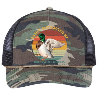 Funny Waterfowl Wild Birds Easily Distracted By Mallard Duck Retro Rope Trucker Hat Cap