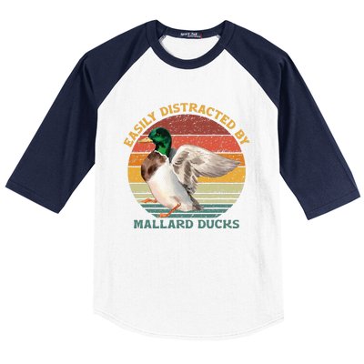 Funny Waterfowl Wild Birds Easily Distracted By Mallard Duck Baseball Sleeve Shirt