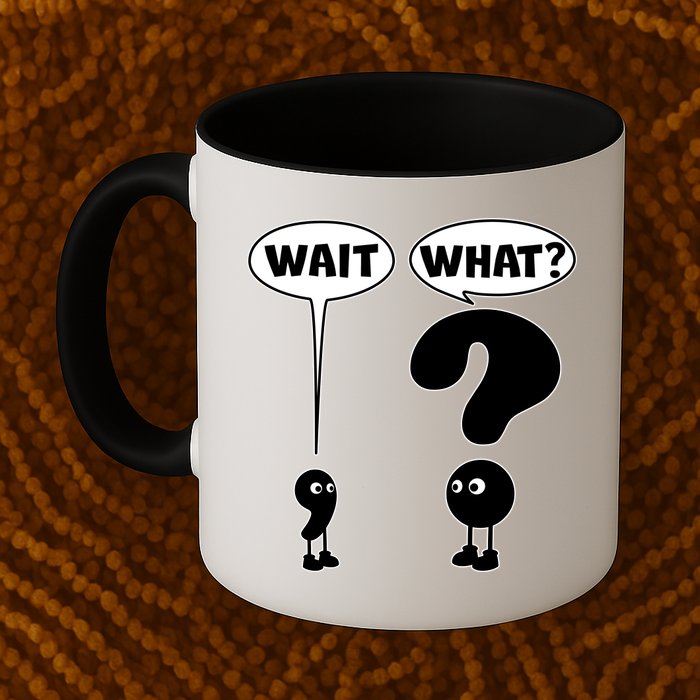 Funny Wait What Comma Question Mark Comic Mug