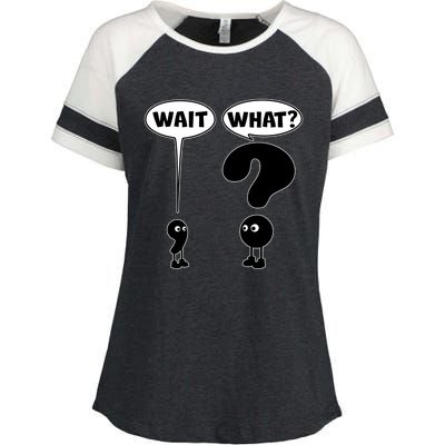 Funny Wait What Comma Question Mark Comic Enza Ladies Jersey Colorblock Tee