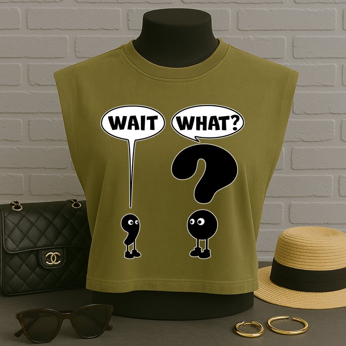 Funny Wait What Comma Question Mark Comic Garment-Dyed Women's Muscle Tee