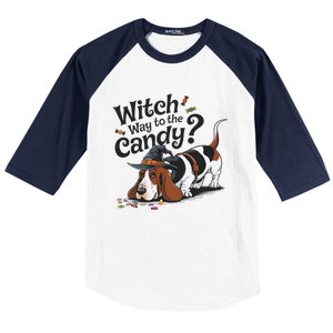 Funny Witch Way To The Candy Funny Halloween Dogs Lover Baseball Sleeve Shirt