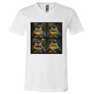 Frog Wearing Witch Hat Halloween V-Neck T-Shirt