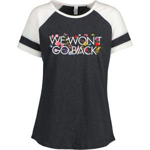 Floral We WonT Go Back Kamala Vote Madam President 2024 Enza Ladies Jersey Colorblock Tee