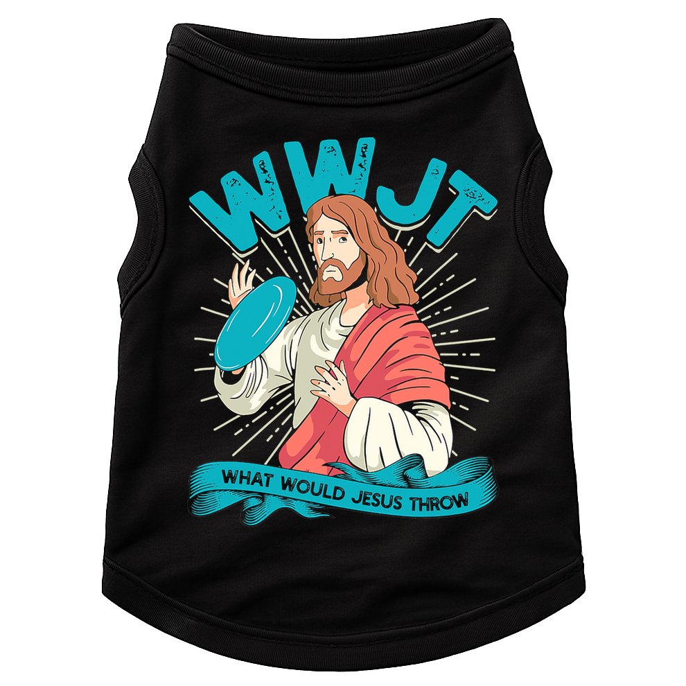 Funny WWJT What Would Jesus Throw Frisbee Disc Golf Sport Doggie Tank