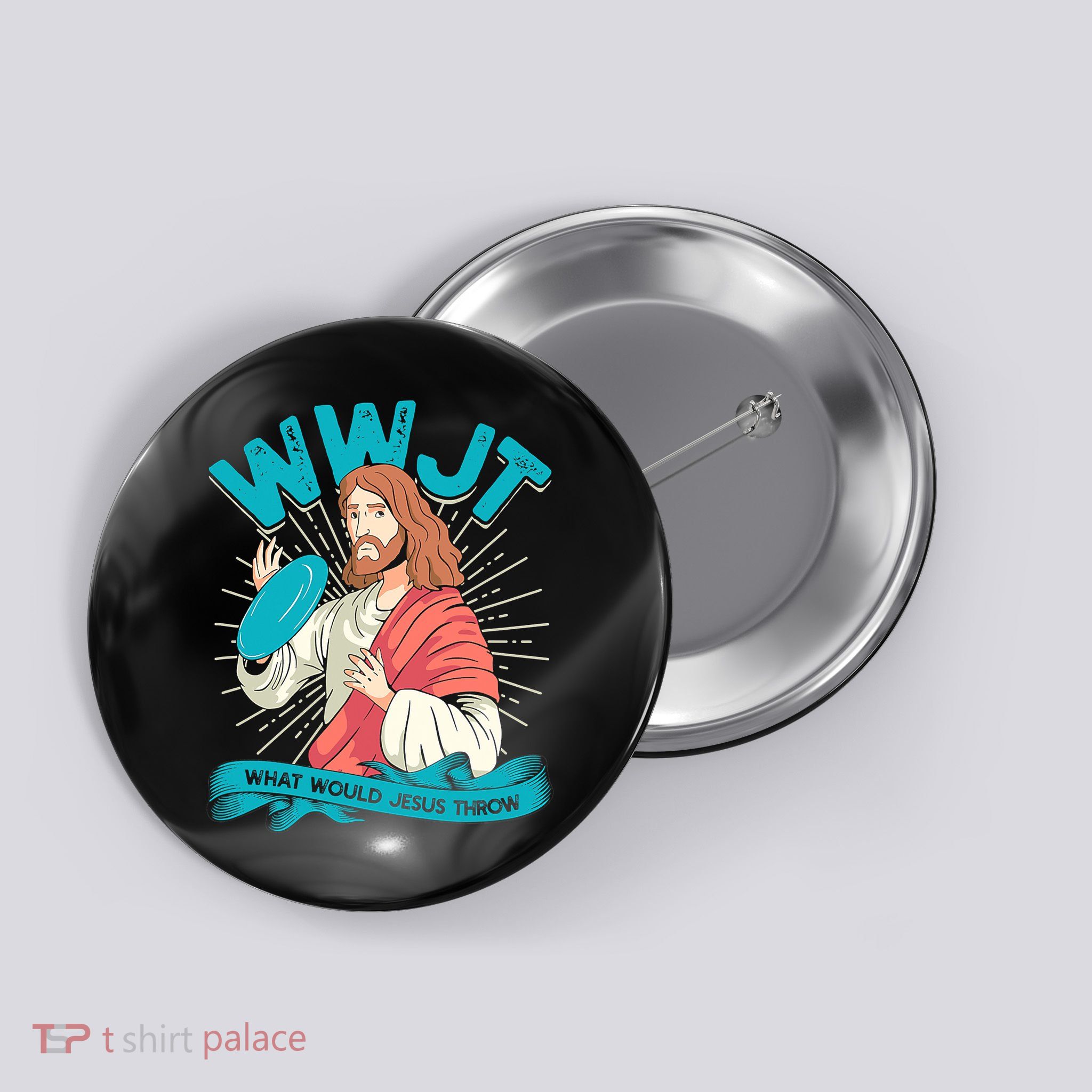 Funny WWJT What Would Jesus Throw Frisbee Disc Golf Sport Button