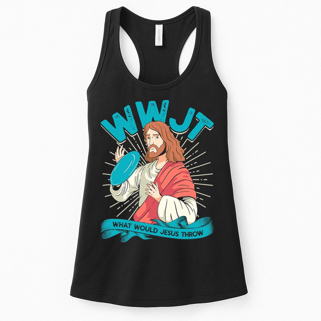 Funny WWJT What Would Jesus Throw Frisbee Disc Golf Sport Womens Tank Top