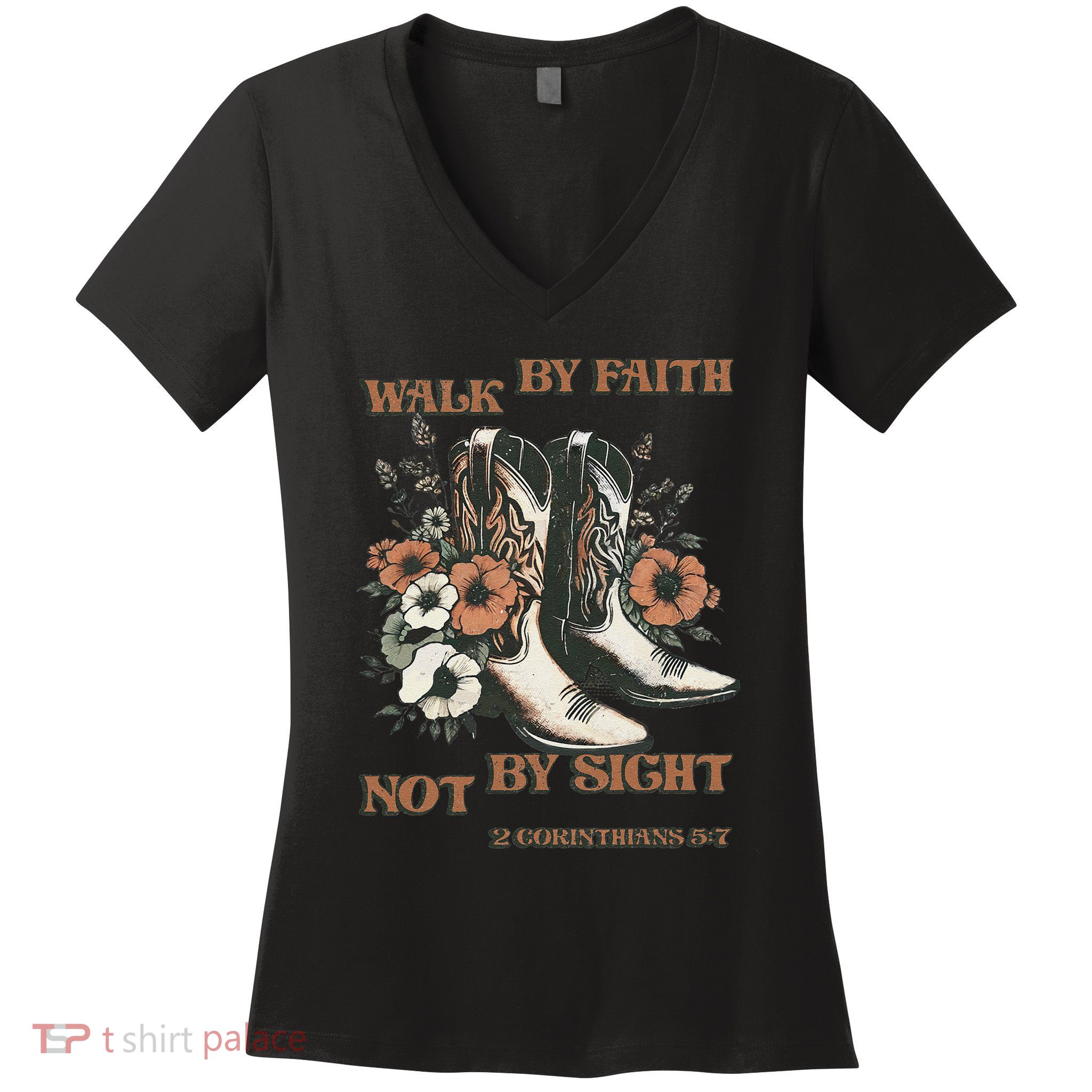 Faith We Walk By Faith Not By Sight Christian Women's V-Neck T-Shirt