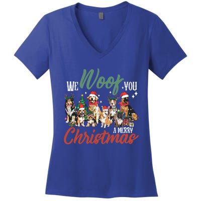 Funny We Woof You A Merry Christmas Cute Dogs Gift Women's V-Neck T-Shirt