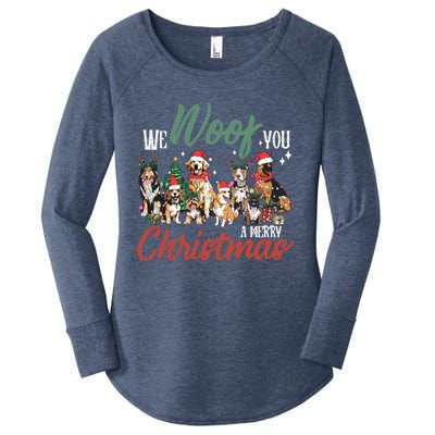 Funny We Woof You A Merry Christmas Cute Dogs Gift Women's Perfect Tri Tunic Long Sleeve Shirt