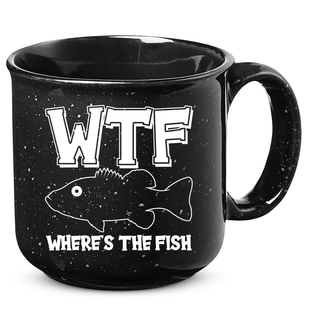 Funny WTF Wheres The Fish 15oz Campfire Ceramic Mug
