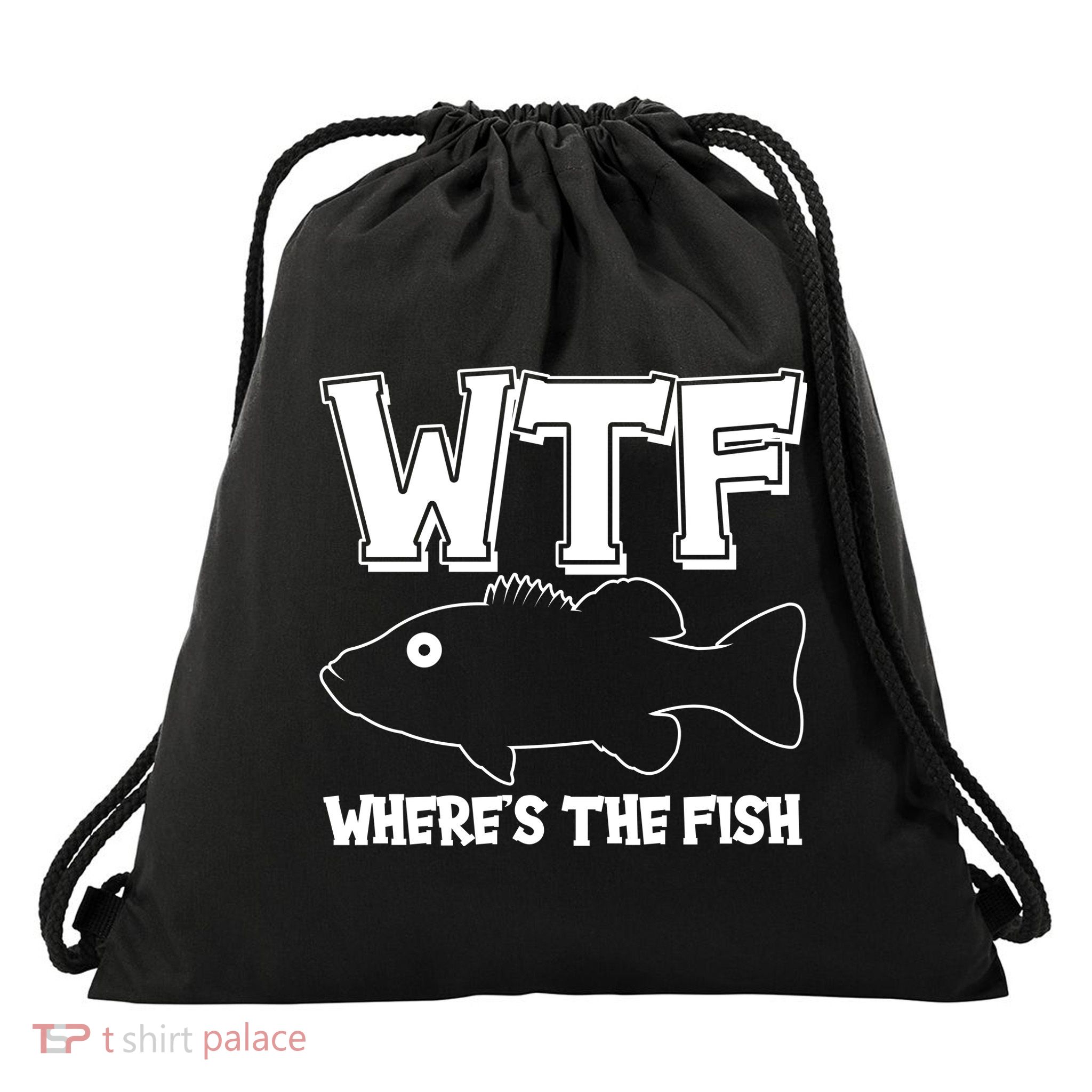 Funny WTF Wheres The Fish Drawstring Bag