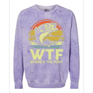 Fishing WTF Wheres The Fish Fisherman Funny Bass Dad Colorblast Crewneck Sweatshirt