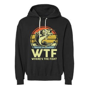 Fishing WTF Wheres The Fish Fisherman Funny Bass Dad Garment-Dyed Fleece Hoodie