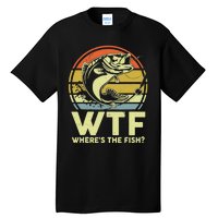 Fishing WTF Wheres The Fish Fisherman Funny Bass Dad Tall T-Shirt