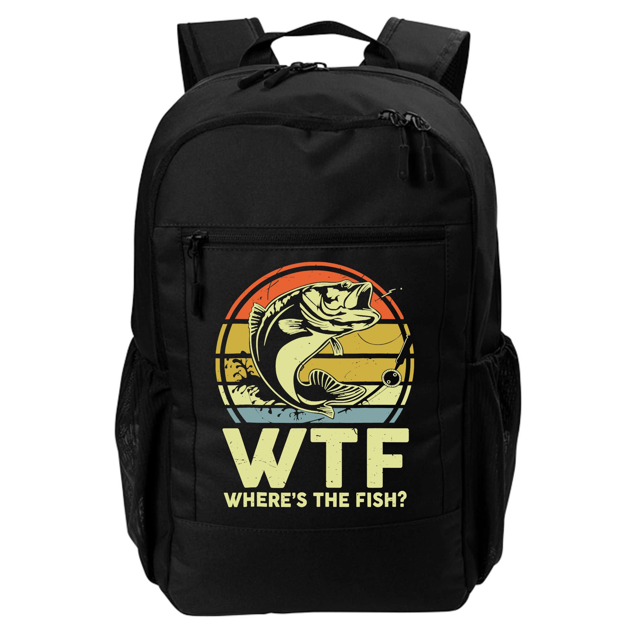 Fishing WTF Wheres The Fish Fisherman Funny Bass Dad Backpack