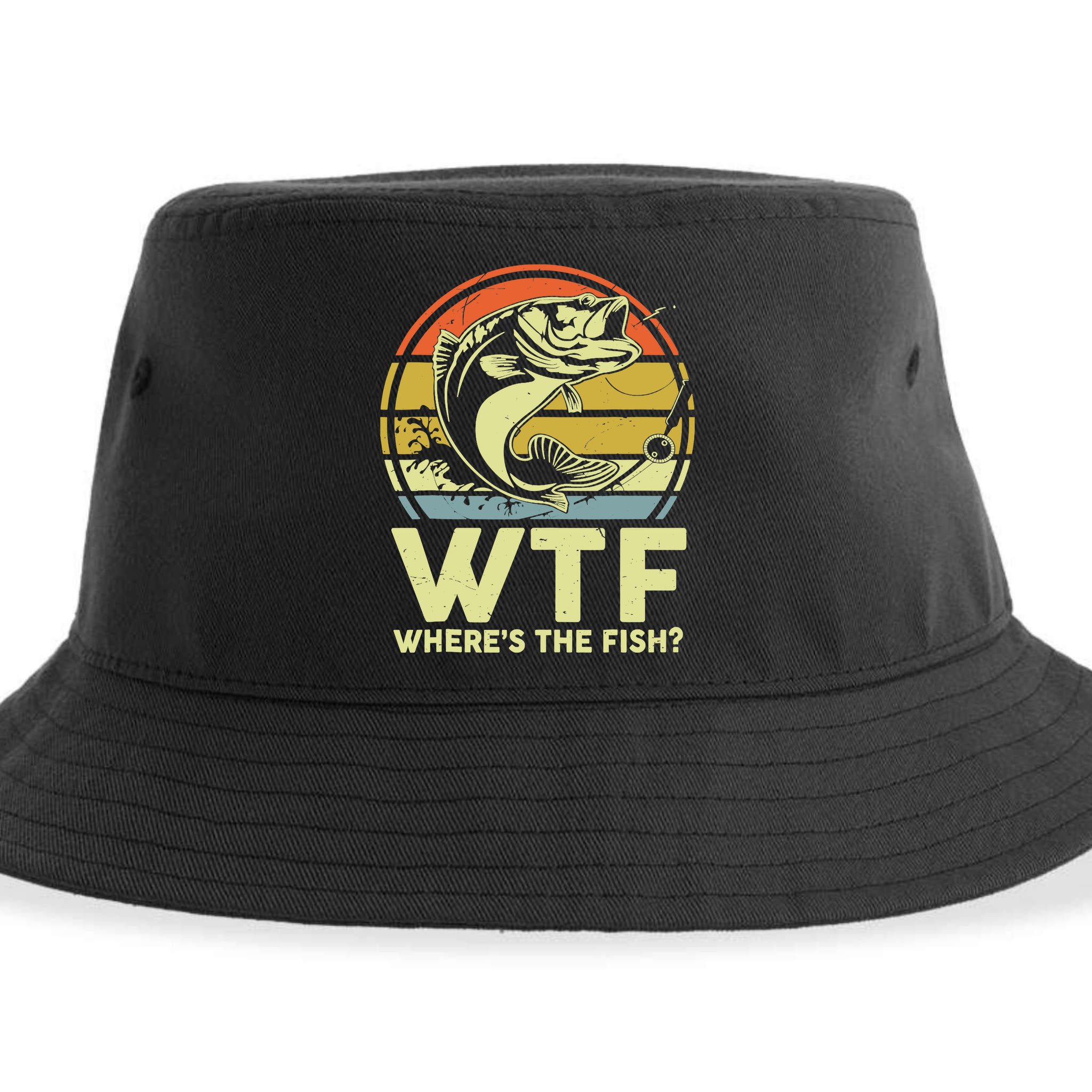 Fishing WTF Wheres The Fish Fisherman Funny Bass Dad Sustainable Bucket Hat