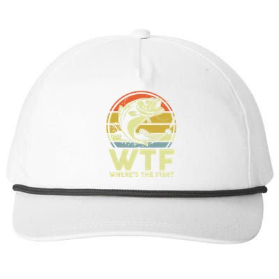 Fishing WTF Wheres The Fish Fisherman Funny Bass Dad Snapback Five-Panel Rope Hat