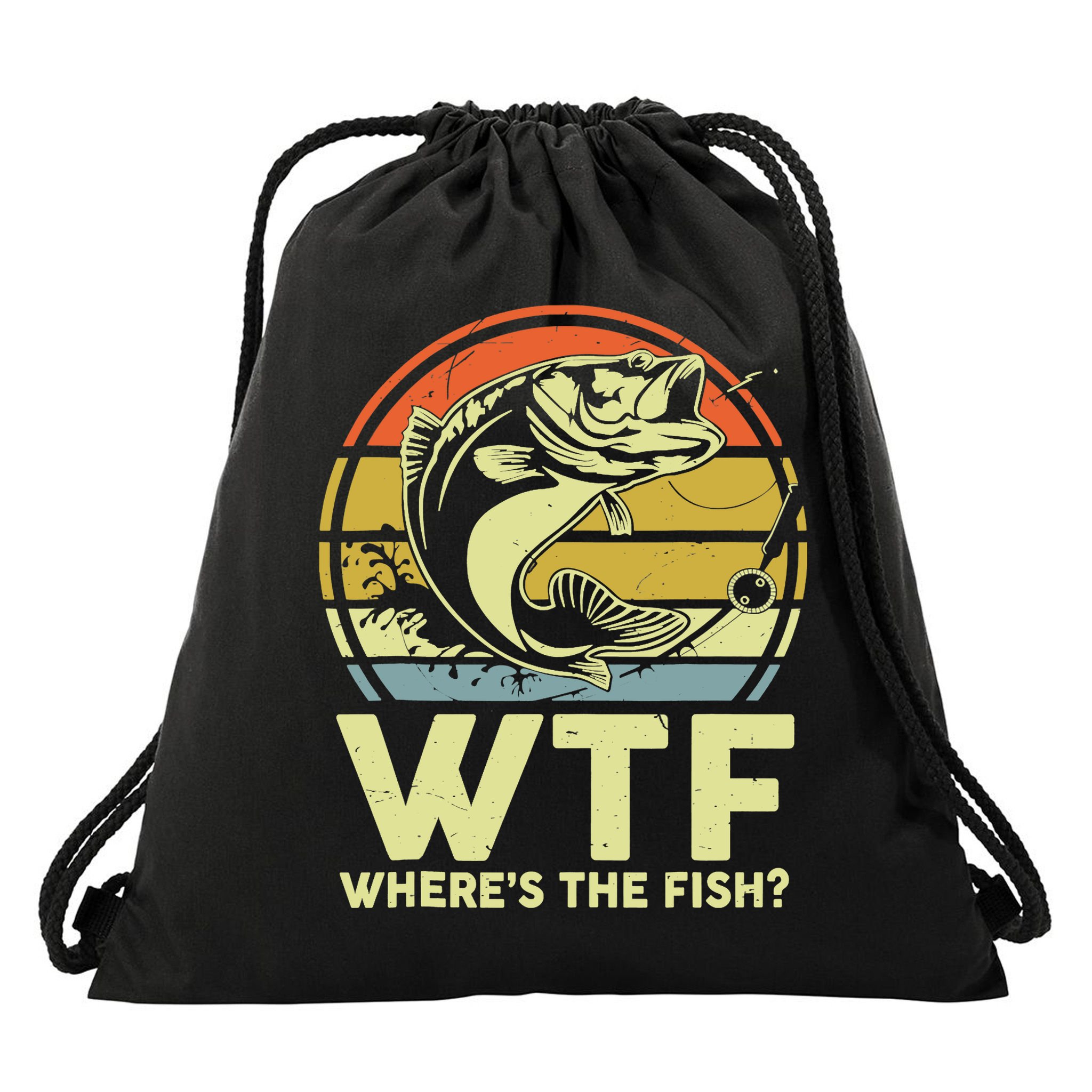 Fishing WTF Wheres The Fish Fisherman Funny Bass Dad Drawstring Bag
