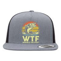 Fishing WTF Wheres The Fish Fisherman Funny Bass Dad Flat Bill Trucker Hat