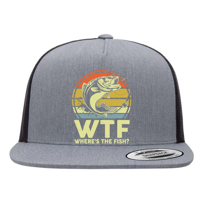 Fishing WTF Wheres The Fish Fisherman Funny Bass Dad Flat Bill Trucker Hat