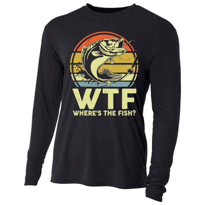 Fishing WTF Wheres The Fish Fisherman Funny Bass Dad Cooling Performance Long Sleeve Crew