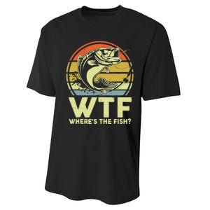 Fishing WTF Wheres The Fish Fisherman Funny Bass Dad Performance Sprint T-Shirt