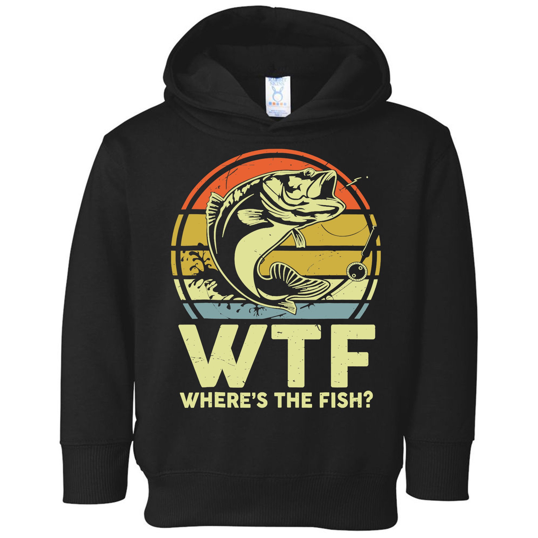 Fishing WTF Wheres The Fish Fisherman Funny Bass Dad Toddler Hoodie
