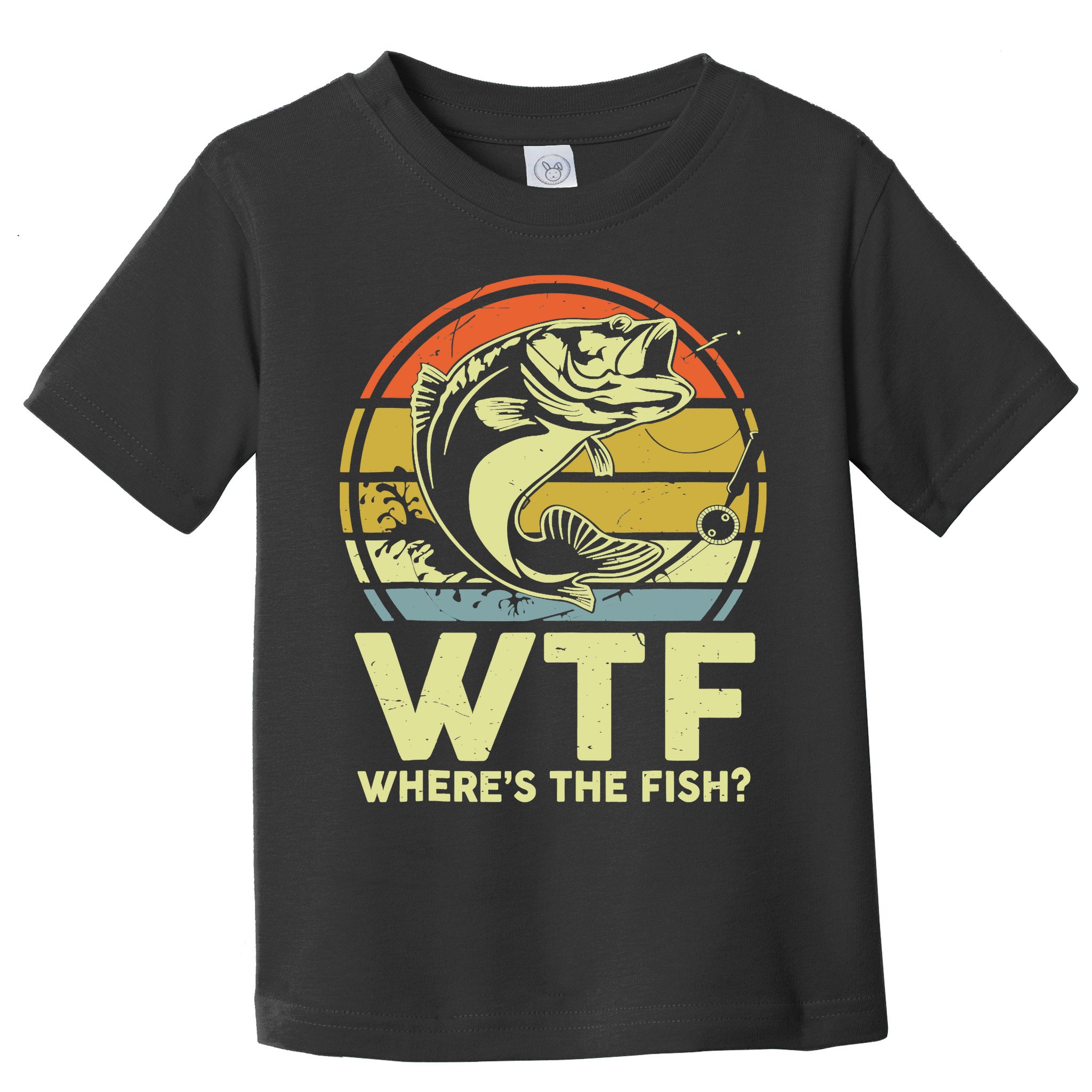 Fishing WTF Wheres The Fish Fisherman Funny Bass Dad Toddler T-Shirt