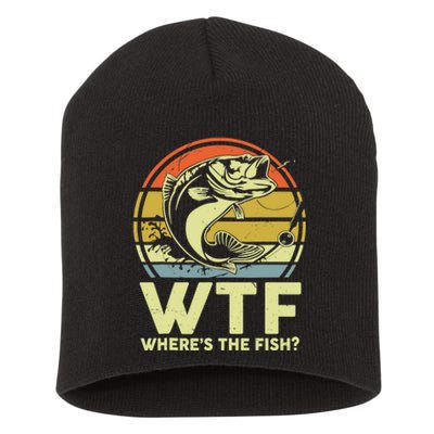 Fishing WTF Wheres The Fish Fisherman Funny Bass Dad Short Acrylic Beanie