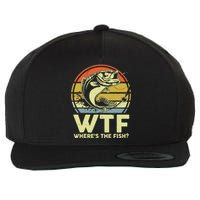 Fishing WTF Wheres The Fish Fisherman Funny Bass Dad Wool Snapback Cap