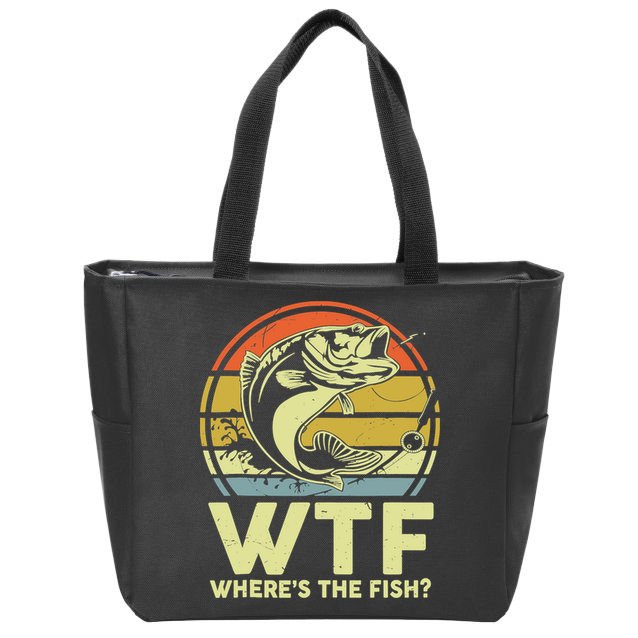 Fishing WTF Wheres The Fish Fisherman Funny Bass Dad Zip Tote Bag
