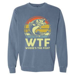 Fishing WTF Wheres The Fish Fisherman Funny Bass Dad Garment-Dyed Sweatshirt