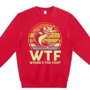 Fishing WTF Wheres The Fish Fisherman Funny Bass Dad Premium Crewneck Sweatshirt