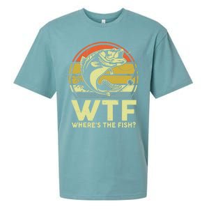 Fishing WTF Wheres The Fish Fisherman Funny Bass Dad Sueded Cloud Jersey T-Shirt