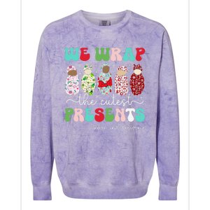 Fun We Wrap The Cutest Presents Labor And Delivery Christmas Colorblast Crewneck Sweatshirt